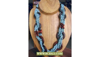 Blue Beaded wrap Wooden Necklaces